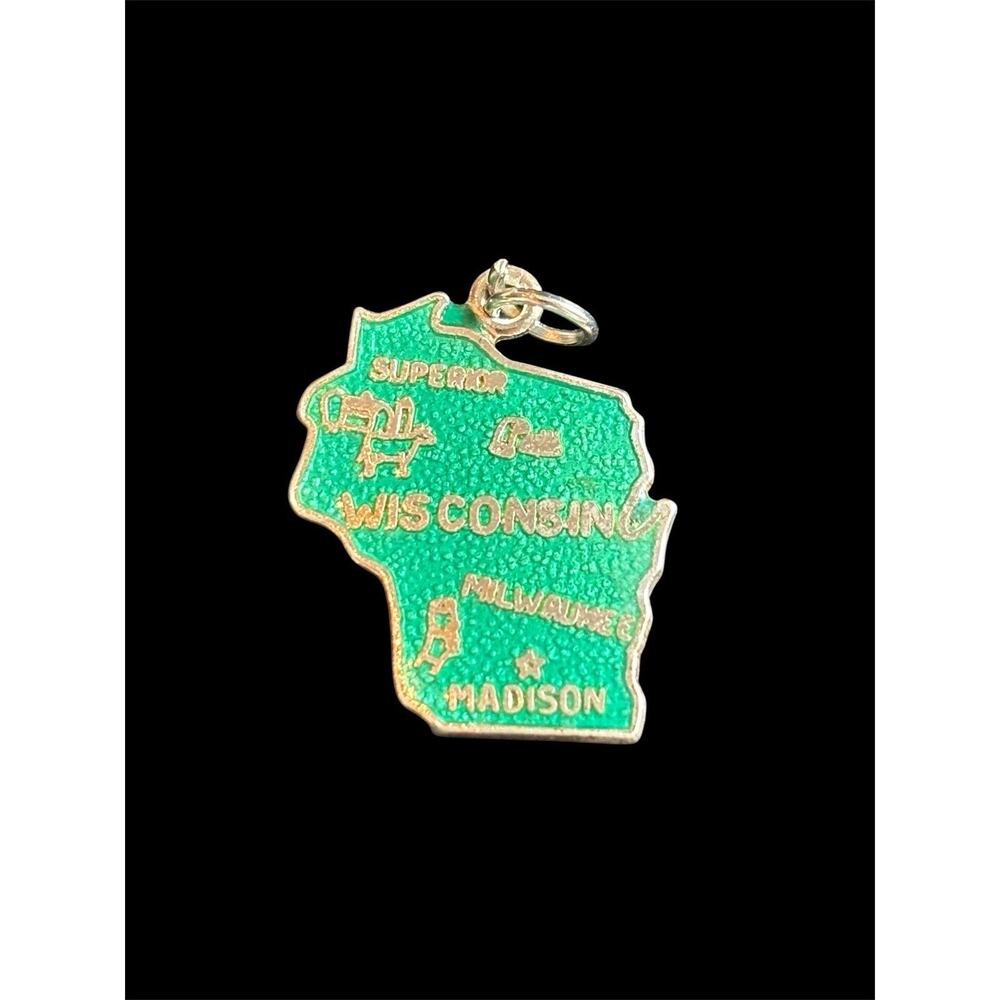 Vtg Sterling Silver Green Enamel Wisconsin State Charm 925